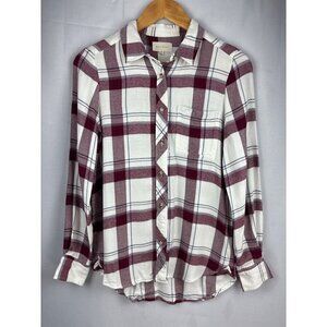 Mellóday Petite Plaid Button-Down Shirt S/P Rayon Long Sleeve